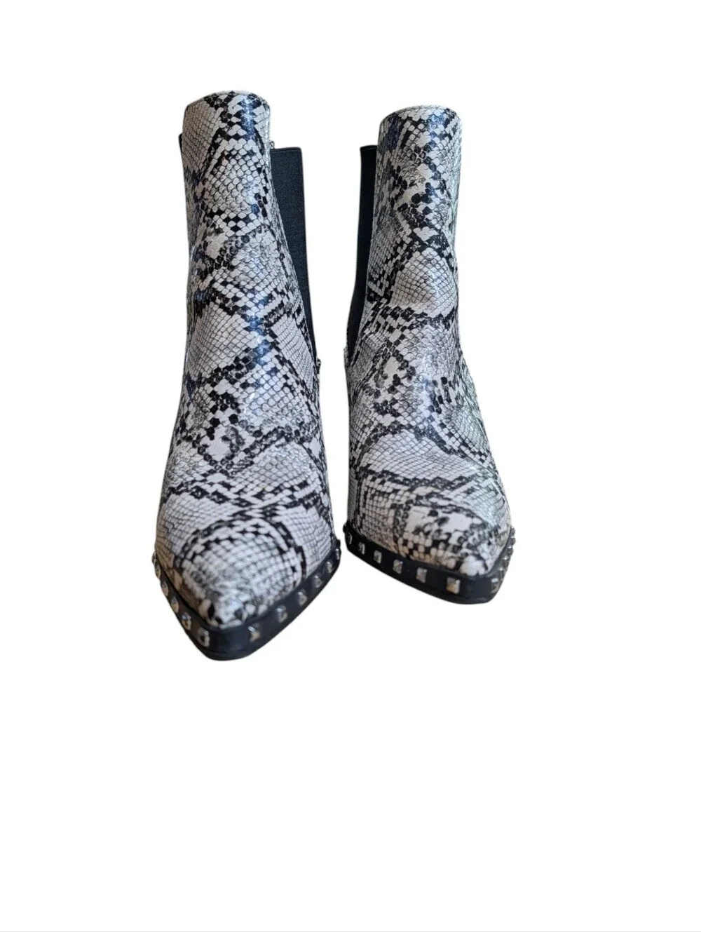 Katlui Snake Print Studded Chelsea Ankle Boots Size 40 Block Heel